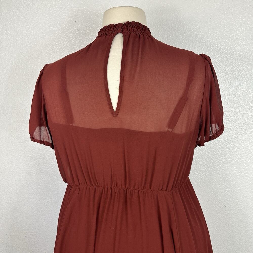 Torrid Dress Women 1X Brown Chiffon Midi Smocked Neck Lined Romantic - Picture 9 of 11